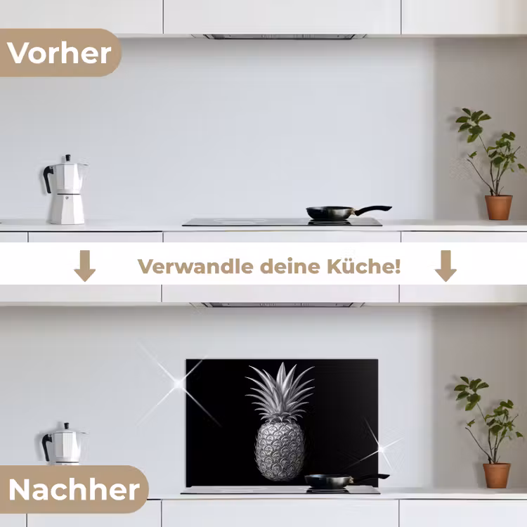 Ananas - Gedetailleerd - Bladeren keuken achterwand spatscherm klein -voor_na_DE