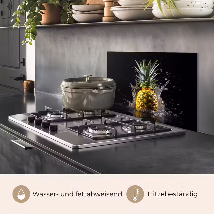 Ananas - Fruit - Water - Planten - Zwart keuken achterwand spatscherm klein -usp_DE