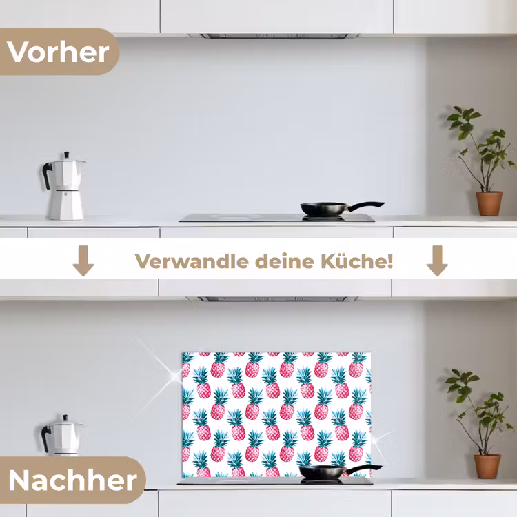 Ananas - Roze - Wit keuken achterwand spatscherm klein 900 -voor_na_DE