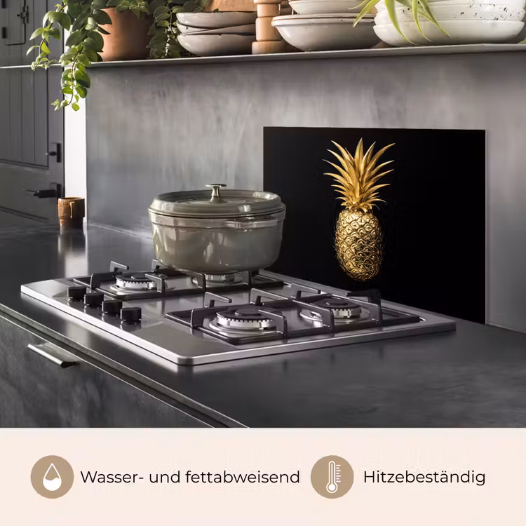 Ananas - Zwart - Goud - Luxe keuken achterwand spatscherm klein -usp_DE