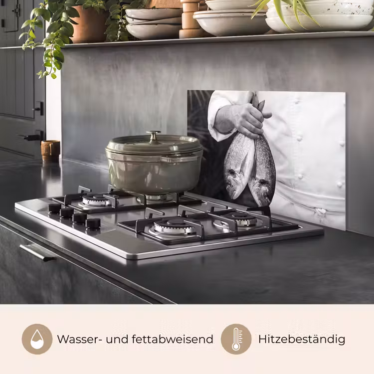 Vissen - Chef - Zwart - Wit keuken achterwand spatscherm klein -usp_DE