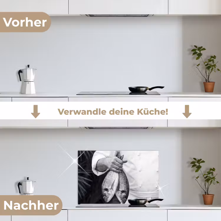 Vissen - Chef - Zwart - Wit keuken achterwand spatscherm klein -voor_na_DE