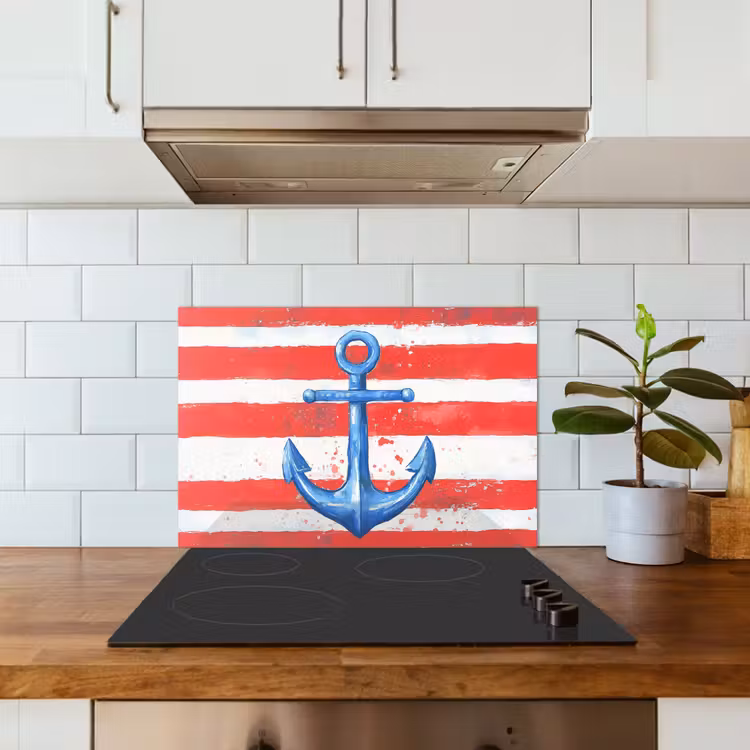 Anker - Verfspatten - Rood - Blauw keuken achterwand spatscherm klein -sfeer2