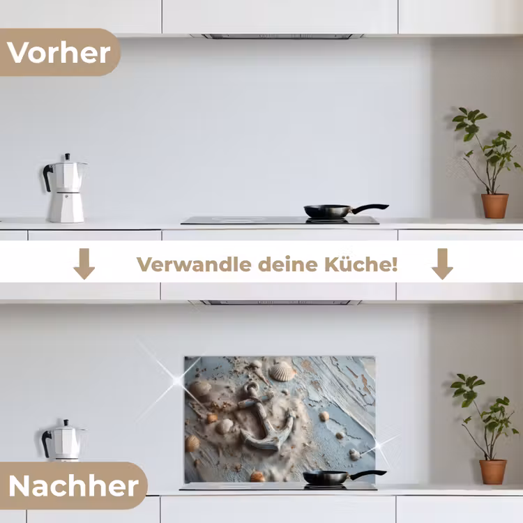 Anker - Hout - Schelpen - Zand keuken achterwand spatscherm klein -voor_na_DE