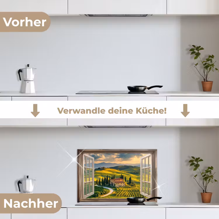 Doorkijk - Toscane - Uitzicht - Landschap - Zomer keuken achterwand spatscherm klein -voor_na_DE