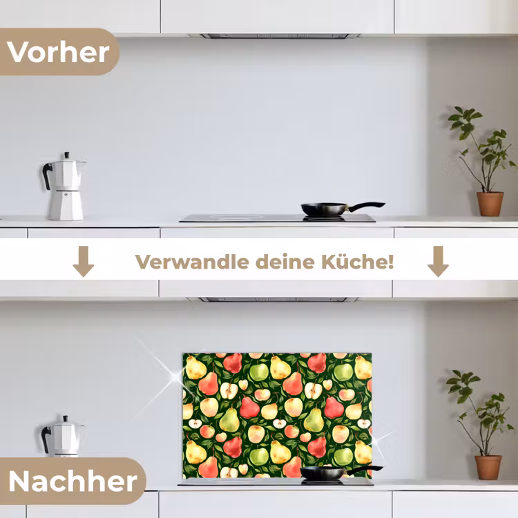 Appels - Peren - Fruit - Groen keuken achterwand spatscherm klein 900 -voor_na_DE