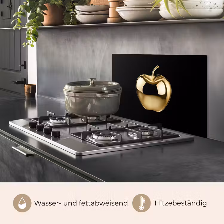 Appel - Goud - Chrome - Zwart keuken achterwand spatscherm klein -usp_DE