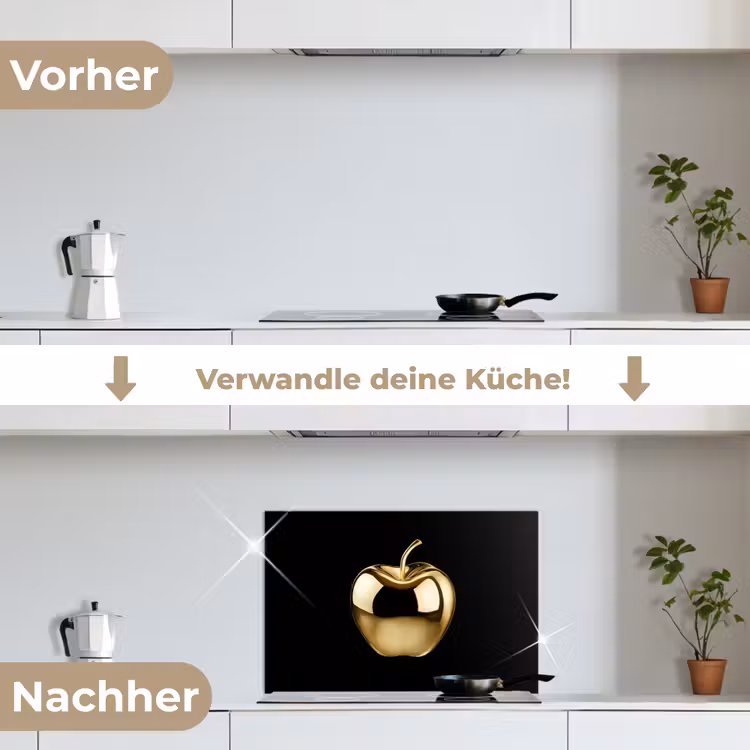 Appel - Goud - Chrome - Zwart keuken achterwand spatscherm klein -voor_na_DE