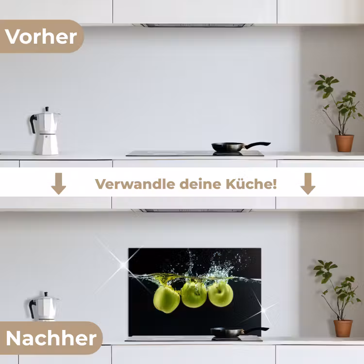 Appels - Fruit - Water - Zwart - Groen keuken achterwand spatscherm klein -voor_na_DE