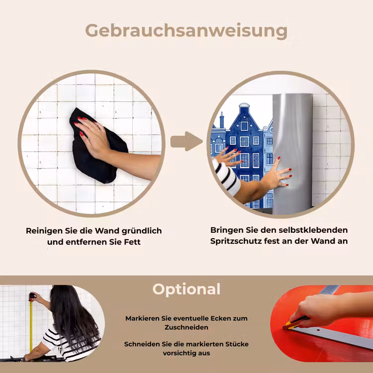 Aquarel - Grachtenpanden - Delfts - Blauw keuken achterwand spatscherm klein -gebruiksaanwijzing_DE
