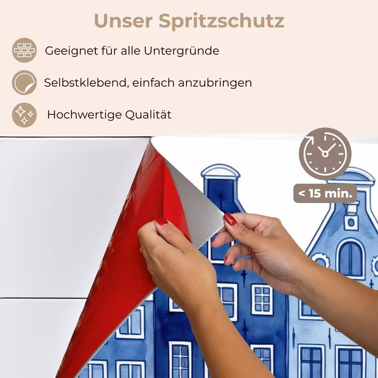 Aquarel - Grachtenpanden - Delfts - Blauw keuken achterwand spatscherm klein -spatscherm_DE