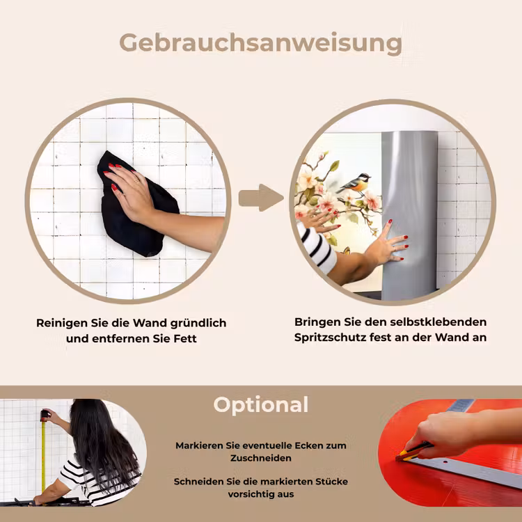 Takken - Bloemen - Vogeltjes - Roze keuken achterwand spatscherm klein -gebruiksaanwijzing_DE