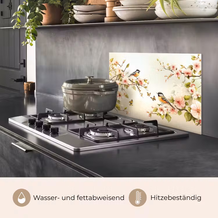 Takken - Bloemen - Vogeltjes - Roze keuken achterwand spatscherm klein -usp_DE