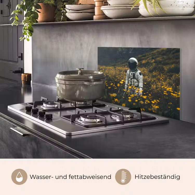 Astronaut - Bloemen - Veld - Geel keuken achterwand spatscherm klein -usp_DE