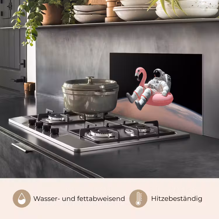 Astronaut - Flamingo - Zwemband - Roze keuken achterwand spatscherm klein -usp_DE