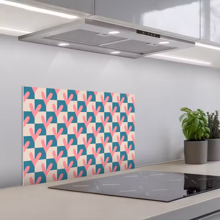 Vlakken - Hartjes - Patroon - Retro keuken achterwand spatscherm klein 900 -3d_schuin