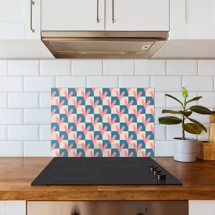 Vlakken - Hartjes - Patroon - Retro keuken achterwand spatscherm klein 900 -sfeer2