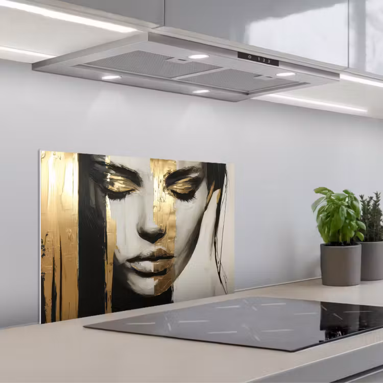 Ogen - Gezicht - Goud - Strepen keuken achterwand spatscherm klein -3d_schuin