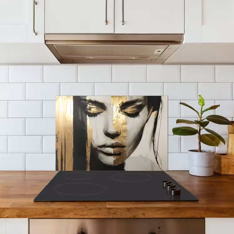 Ogen - Gezicht - Goud - Strepen keuken achterwand spatscherm klein -sfeer2