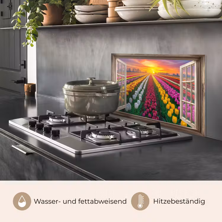 Doorkijk - Bloemen - Tulpen - Kleurrijk - Zonsondergang keuken achterwand spatscherm klein -usp_DE