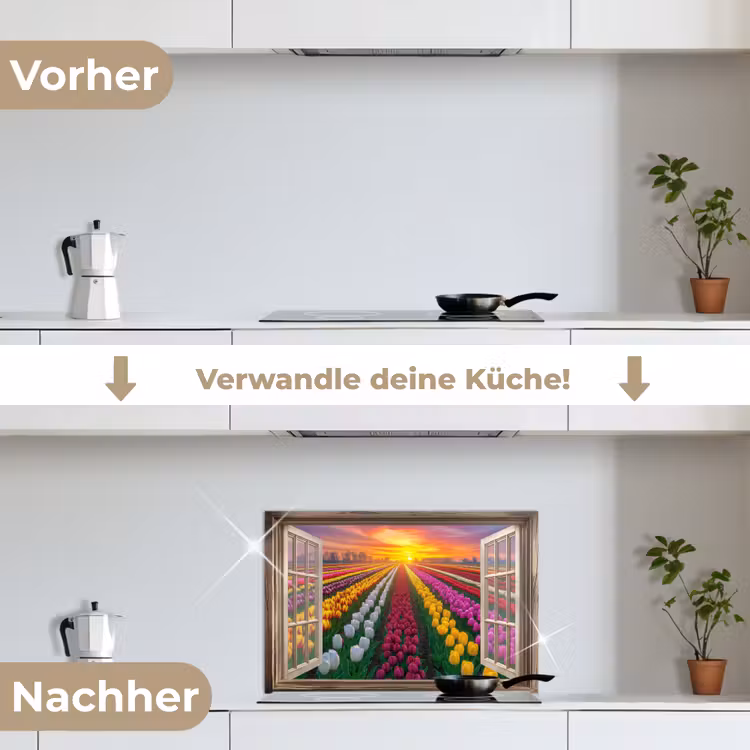 Doorkijk - Bloemen - Tulpen - Kleurrijk - Zonsondergang keuken achterwand spatscherm klein -voor_na_DE