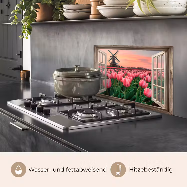 Doorkijk - Tulpen - Bloemen - Molen - Raam keuken achterwand spatscherm klein -usp_DE