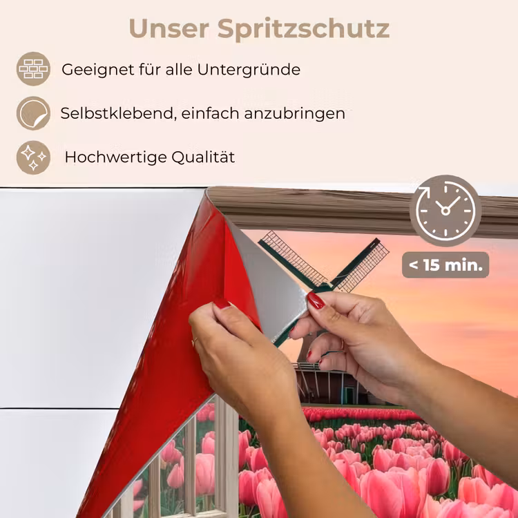 Doorkijk - Tulpen - Bloemen - Molen - Raam keuken achterwand spatscherm klein -spatscherm_DE
