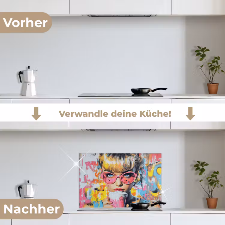 Expressief - Milkshake - Vrouw - Felle kleuren keuken achterwand spatscherm klein -voor_na_DE