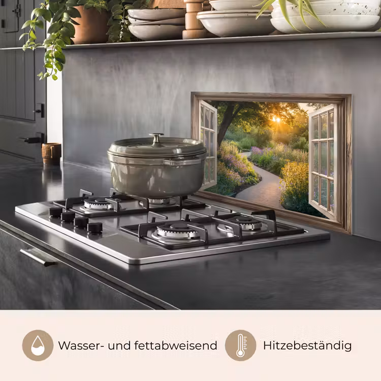 Doorkijk - Bloemen - Natuur - Zon - Pad keuken achterwand spatscherm klein -usp_DE