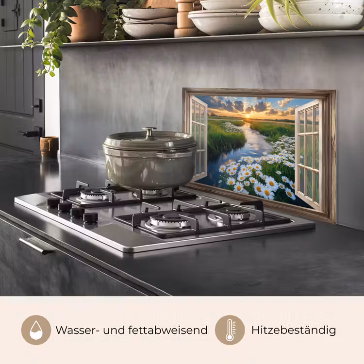 Doorkijk - Landschap - Raam - Water - Zonsondergang keuken achterwand spatscherm klein -usp_DE