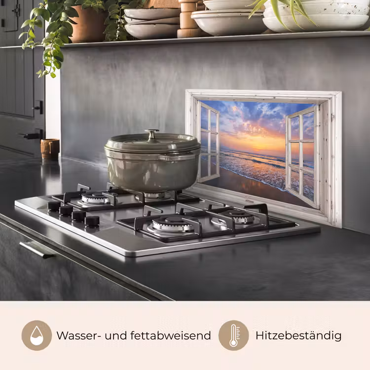 Doorkijk - Zee - Strand - Zonsondergang - Blauw keuken achterwand spatscherm klein -usp_DE
