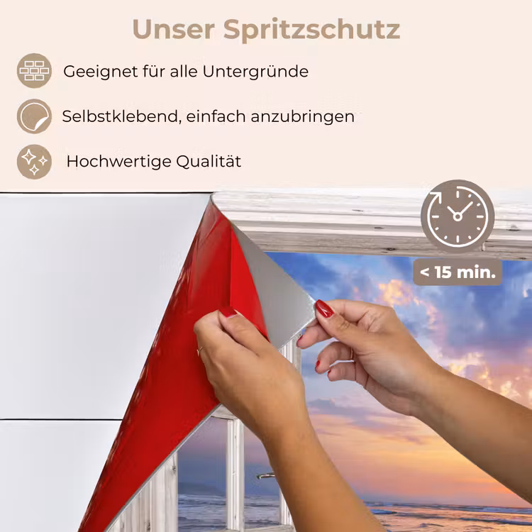 Doorkijk - Zee - Strand - Zonsondergang - Blauw keuken achterwand spatscherm klein -spatscherm_DE