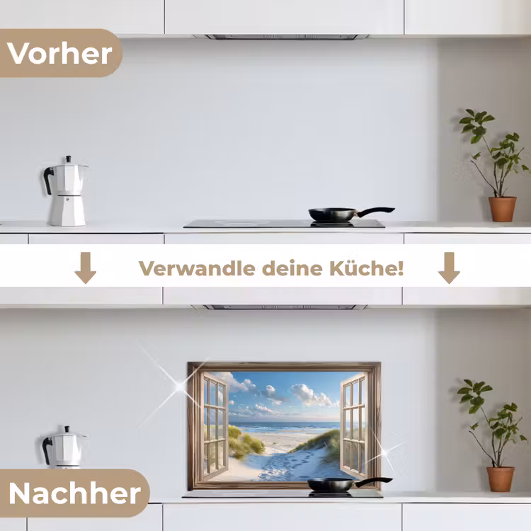 Doorkijk - Strand - Raam - Duinen - Zee keuken achterwand spatscherm klein -voor_na_DE
