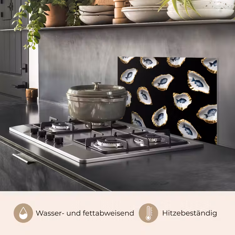 Oesters - Vissen - Blauw - Goud keuken achterwand spatscherm klein -usp_DE
