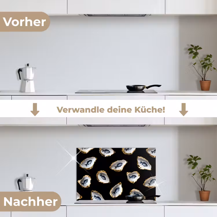 Oesters - Vissen - Blauw - Goud keuken achterwand spatscherm klein -voor_na_DE