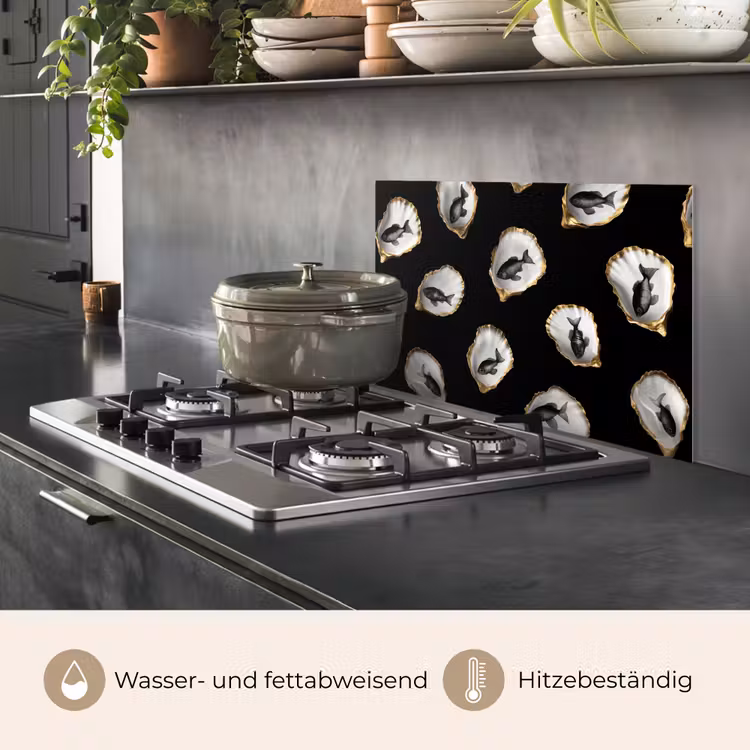 Oesters - Zwart - Vissen - Goud keuken achterwand spatscherm klein -usp_DE