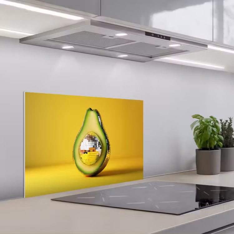 Avocado - Discobal - Geel - Glitter keuken achterwand spatscherm klein -3d_schuin