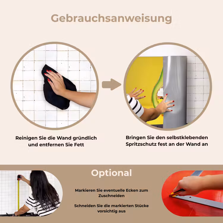 Avocado - Discobal - Geel - Glitter keuken achterwand spatscherm klein -gebruiksaanwijzing_DE