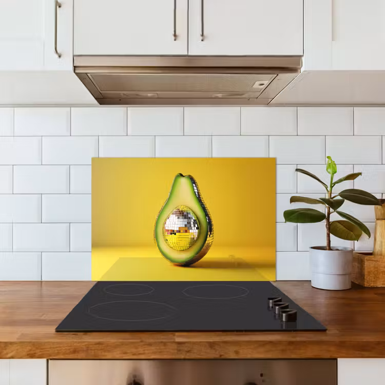 Avocado - Discobal - Geel - Glitter keuken achterwand spatscherm klein -sfeer2