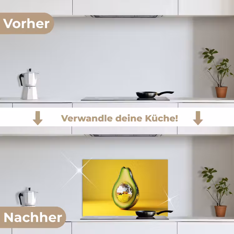 Avocado - Discobal - Geel - Glitter keuken achterwand spatscherm klein -voor_na_DE