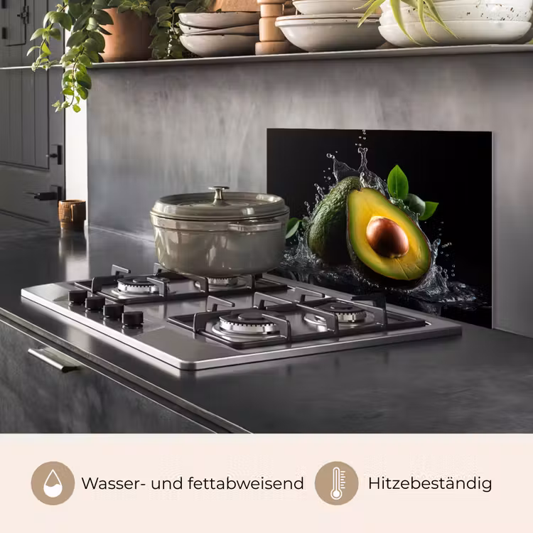 Avocado - Groente - Bladeren - Water - Zwart - Groen keuken achterwand spatscherm klein -usp_DE