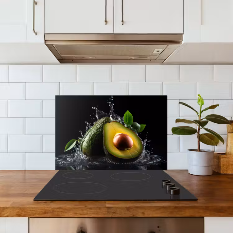 Avocado - Groente - Bladeren - Water - Zwart - Groen keuken achterwand spatscherm klein -sfeer2
