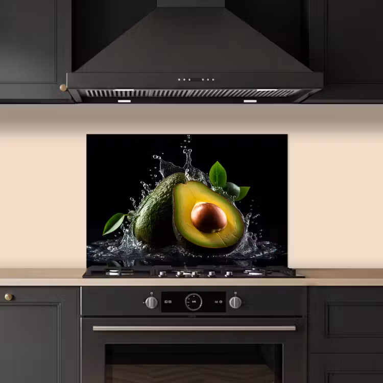 Avocado - Groente - Bladeren - Water - Zwart - Groen keuken achterwand spatscherm klein -sfeer1