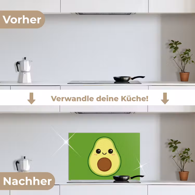 Avocado - Groen - Speels keuken achterwand spatscherm klein -voor_na_DE