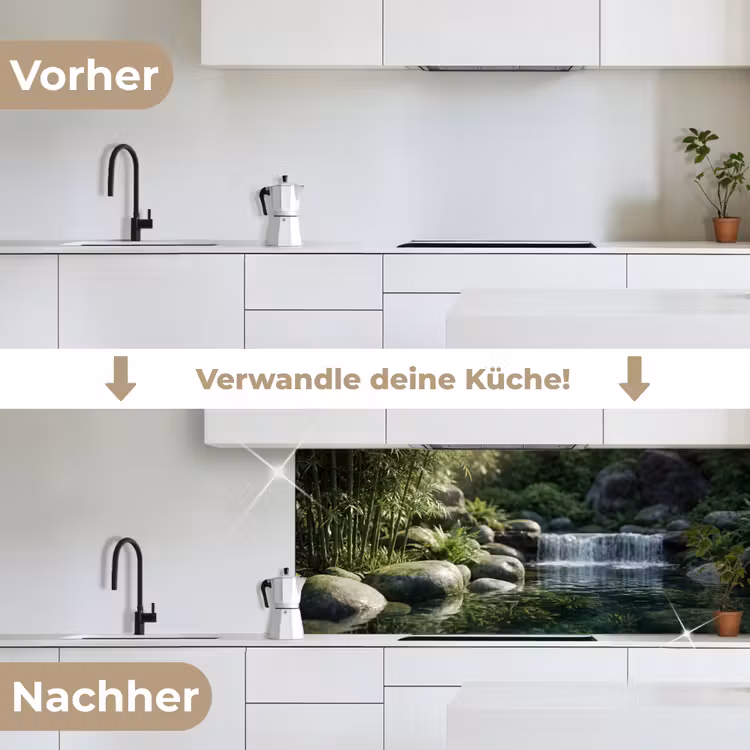 Beek - Waterval - Natuur - Groen keuken achterwand 2 middel -voor-na_DE