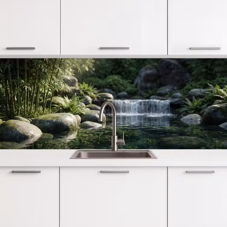 Beek - Waterval - Natuur - Groen keuken achterwand 2 middel -3d