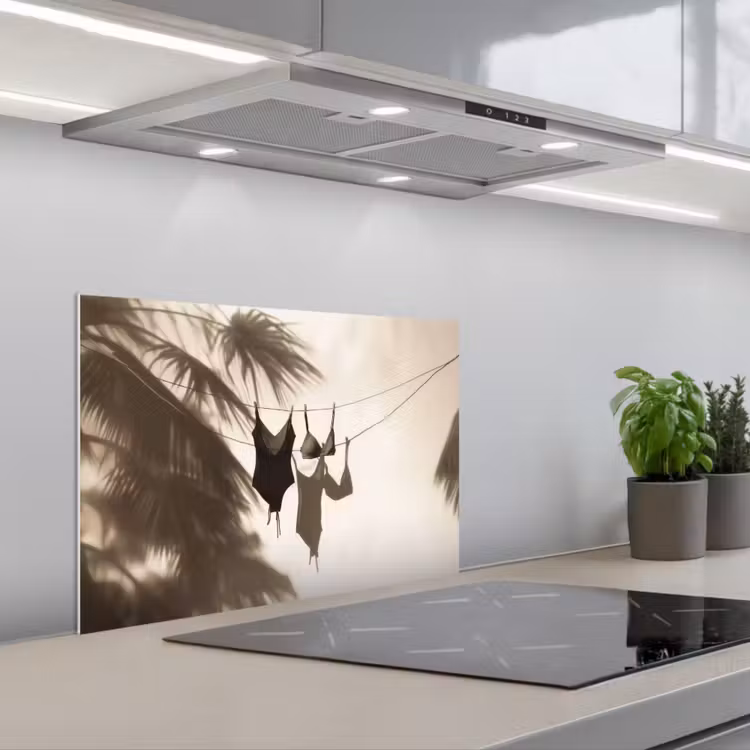 Badkleding - Palmbomen - Schaduw - Tropisch keuken achterwand spatscherm klein -3d_schuin