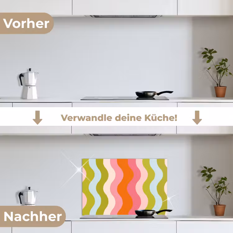 Banen - Golven - Kleurrijk - Verticaal keuken achterwand spatscherm klein -voor_na_DE