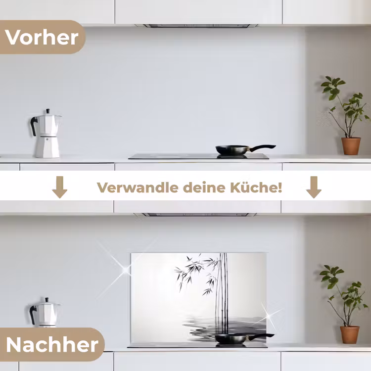 Bamboestammen - Water - Minimalistisch - Wit keuken achterwand spatscherm klein -voor_na_DE