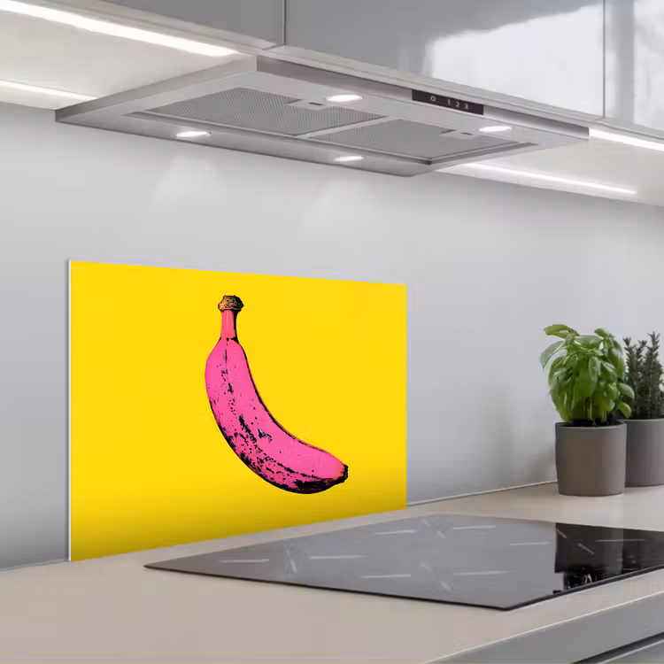 Banaan - Grafisch - Geel keuken achterwand spatscherm klein -3d_schuin